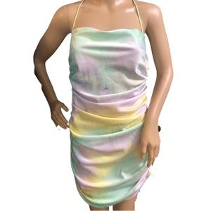 DO+BE Size M Lowrie Tie Dye Mini Ruched Dress With Stretch & Adjustable Straps